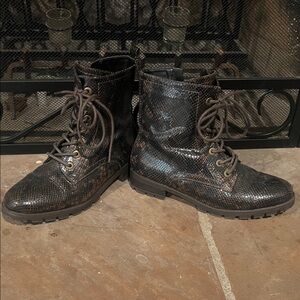 White Mountain Black and Brown Snake Print Boots